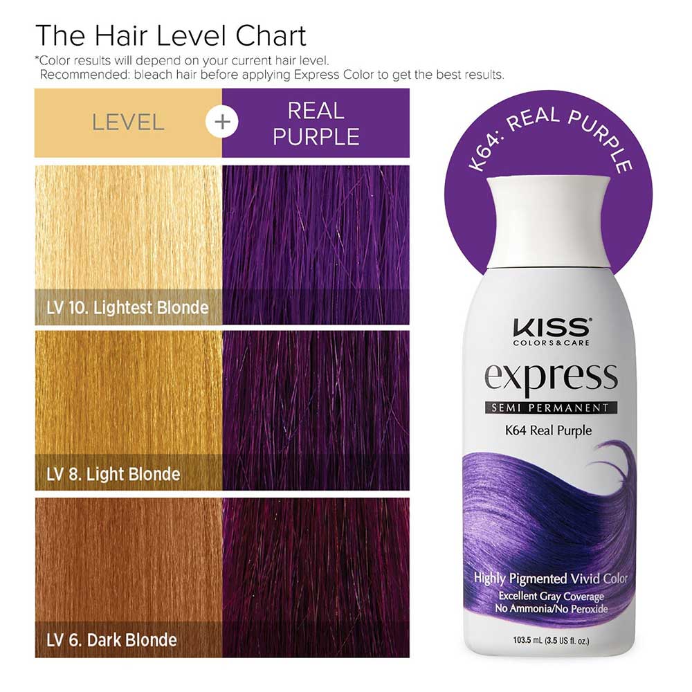 Kiss Express Semi-Permanent Hair Color - Real Purple, 3.5 Oz (K64)