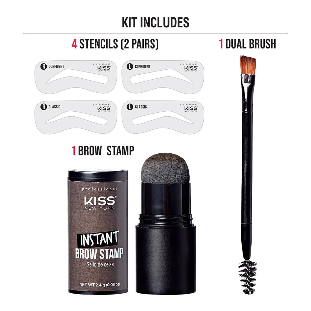 Kiss New York Professional Instant Brow Stamp & Stencil Kit - Dark Brown, 0.08 Oz (STA02)