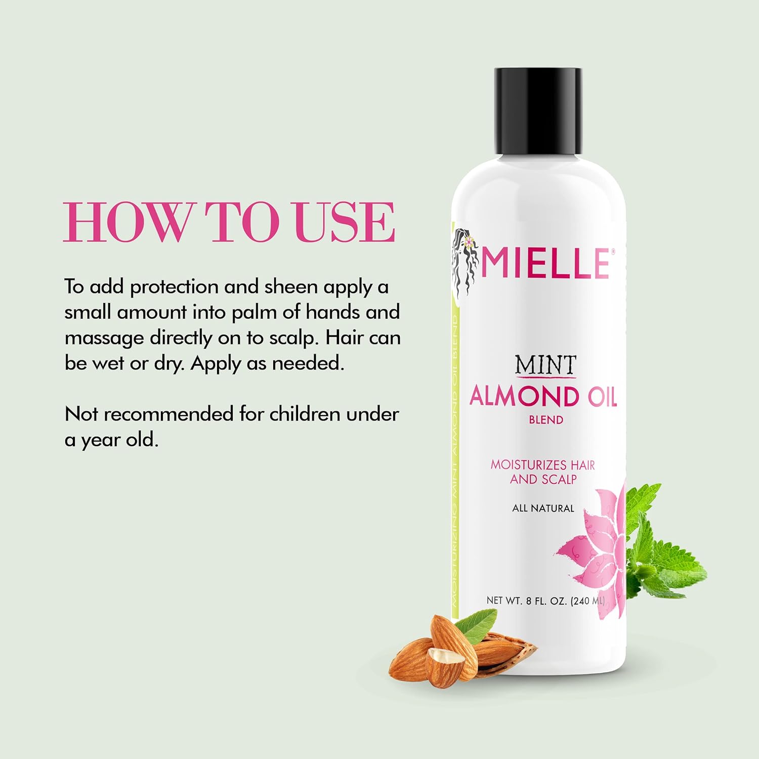 Mielle Organics Mint Almond Oil for Healthy Hair and Scalp - All Natural, 8 Oz