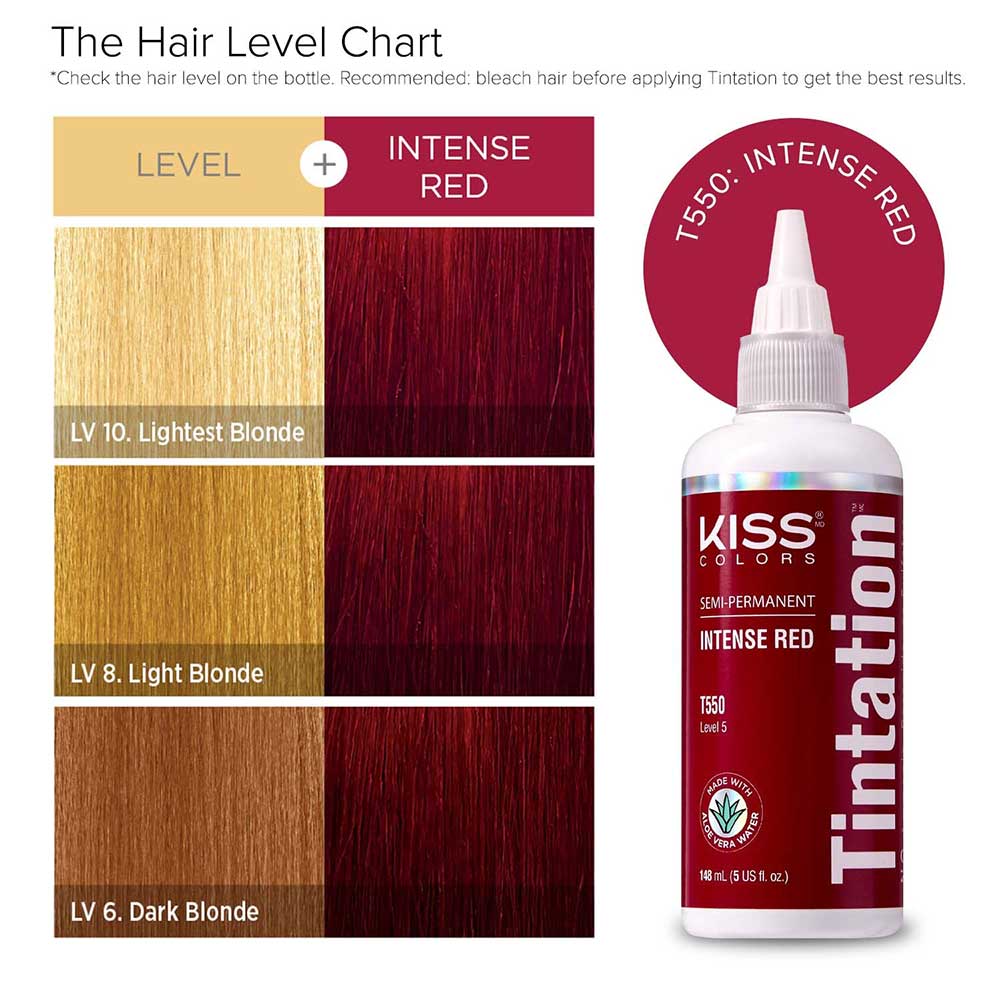 Red By Kiss Tintation Semi-Permanent Hair Color - Intense Red, 5 Oz (T550)