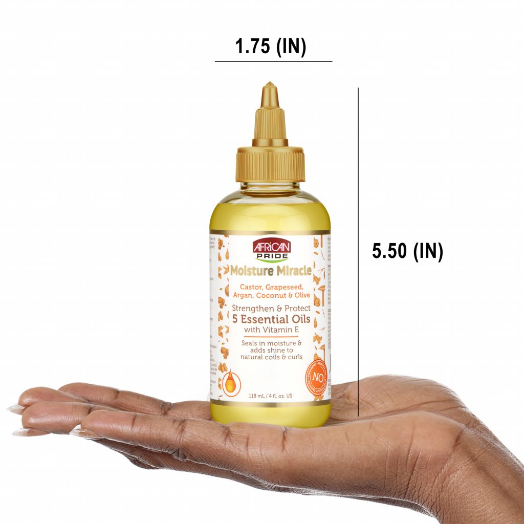 African Pride Moisture Miracle 5 Essential Oils - Contains Castor, Grapeseed, Argan, Coconut & Olive Oil, 4 Oz (AP16104)