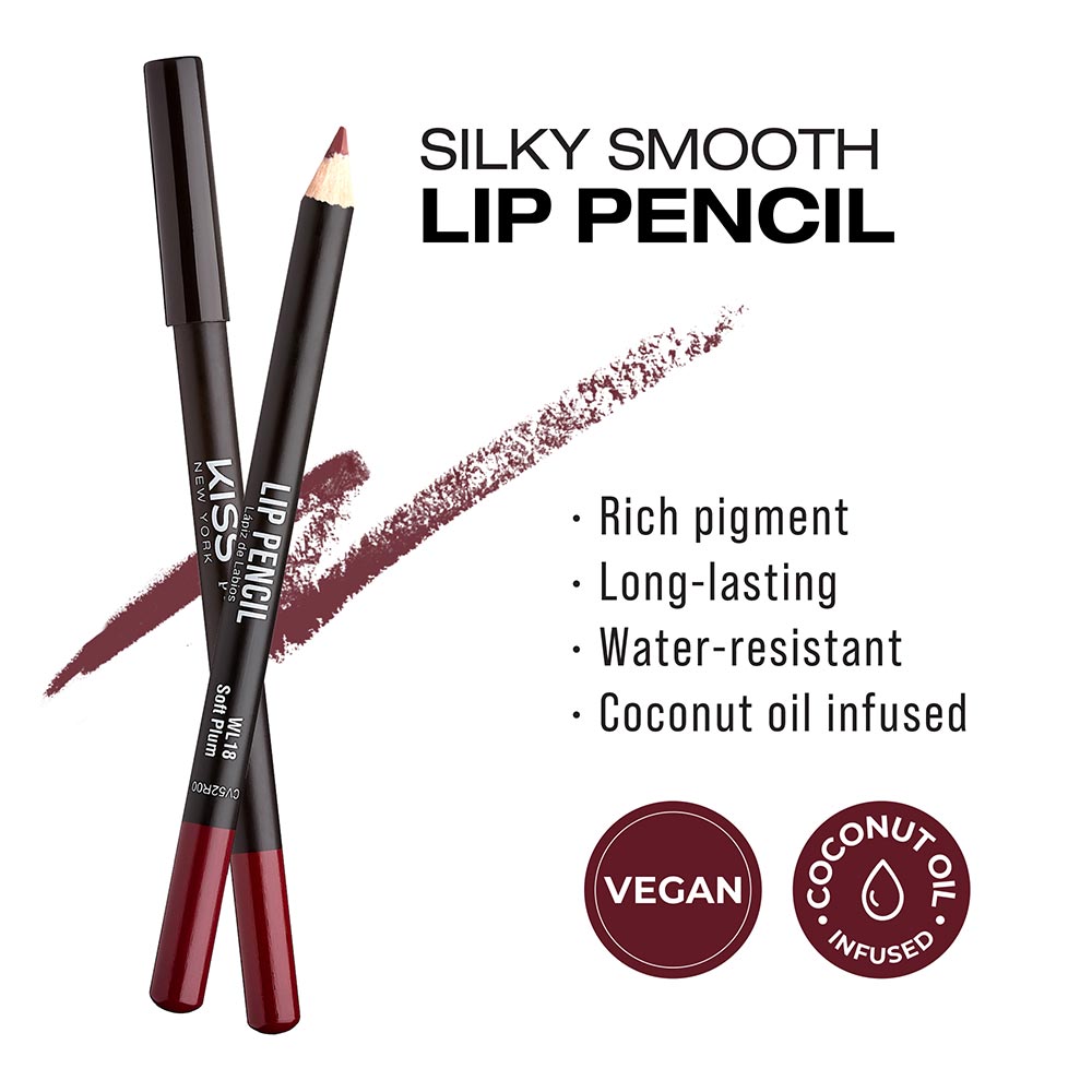 Kiss New York Professional Silky Smooth Lip Pencil Liner - Soft Plum (WL18)